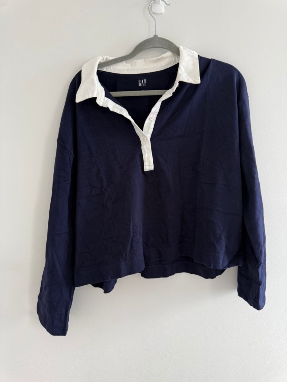 Gap Cropped Rugby Polo Shirt Navy White XL